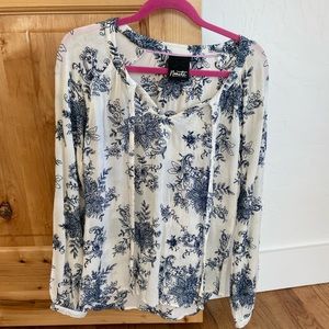 Blue and White Patterned Blouse